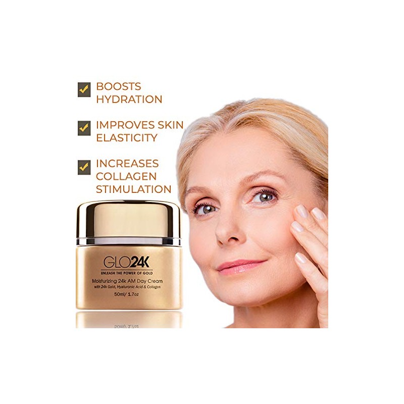 Glo24k Crema Día Hidratante Oro Antienvejecimiento Vitaminas Ácido Hialurónico Colágeno