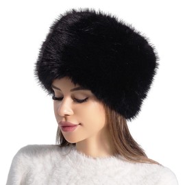 IBLUELOVER Women Cossack Russian Hat Faux Fur Bomber Hat Soft Warm Ushanka Trapper hat for Hunting Skiing Cycling Outdoor Sports Black