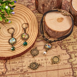 KISSITTY 50pcs Tibetan Style Antique Bronze Flower Blank Bezel Trays Connector Settings Charms 9.5mm Inner Diameter Link Cabochon Bezel Settings 23x15x2mm for Jewelry Making Crafting