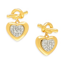 Frigotine Gold Knot Rhinestone Heart Dangle Drop Earrings for Woman, Trendy Statement Sparkly Pave Round CZ Crystal Cute Love Dangling Stud Earing Wedding Bridal Prom Fashion Jewelry Gift