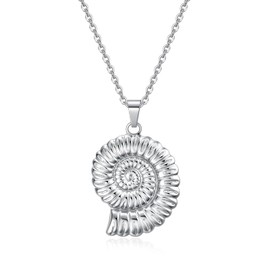 Rnivida Conch Shell Pendant Necklace for Women Stainless Steel Seashell Jewelry with 16+2 Inch Chain