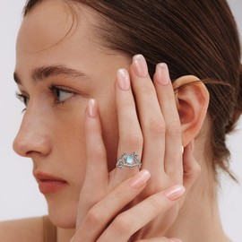 MONGAS Leaf Ring Sterling Silver Moonstone Leaf Ring Adjustable Branch Ring Leaf Jewelry for Women