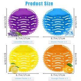 12 Pcs Urinal Screens Deodorizer, Urinal Mats Scented Splash Mat Deodorizer Fresh Pads for Toilet, Bathroom, Restaurants, Offices, Schools, Hotels (Yellow & Purple & Blue & Orange)