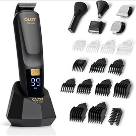 OLOV Beard/Hair Shaver for Men - All-in-One Mens Grooming Kit with Trimmer for Beard, Nose, face, Cordless Hair Clippers Electric Razor, Black Comfort:_Black