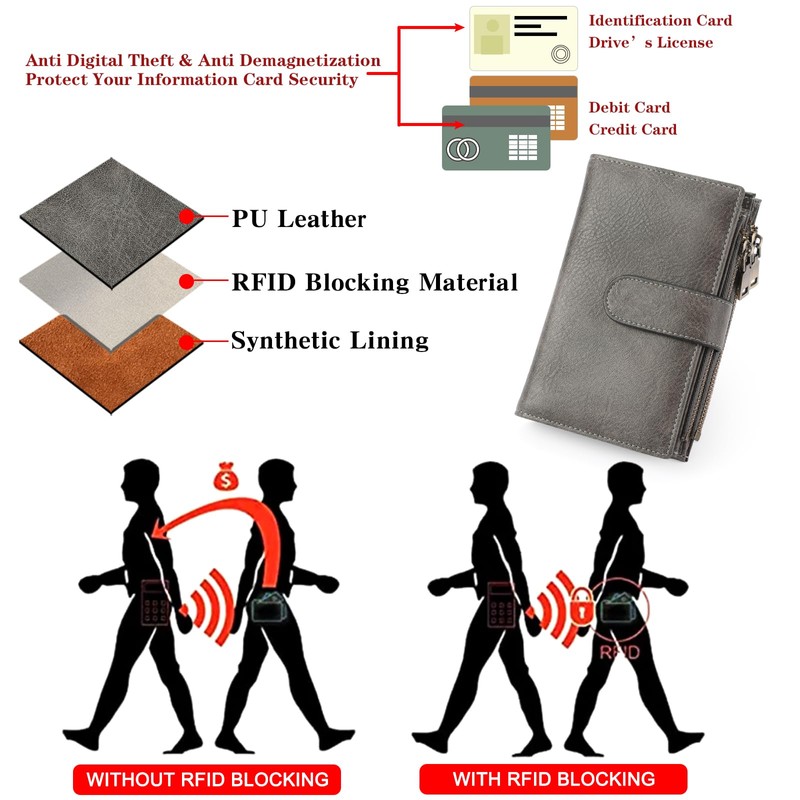 GOIACII Women's Vintage Leather Wallet, RFID Blocking Large and Long