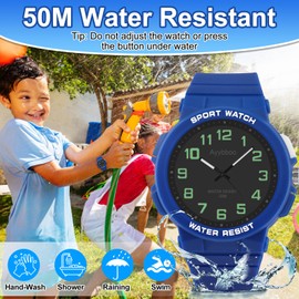 Ayybboo Kids Watch,50M Waterproof,Easy to Read Children's Watch with Light,Children Analogue Quartz Watch for Boys,Girls and Teenagers,for Ages 6-15
