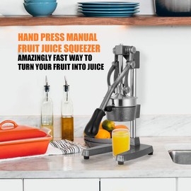 Gowintech Commercial Heavy Duty Cast Iron Hand Press Manual Orange Citrus Lemon Lime Grapefruit Pomegranate Fruit Juice Squeezer Machine with Stainless Steel Cup Grey