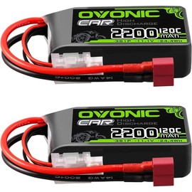 OVONIC 3S LiPo Battery 11.1V 2200mAh 120C  Rechargeable battery with Deans-T Plug, for 1:14 RC Car RC Truck Airplane Helicopter Boat Car Racing RC Hobby (2 Packs)