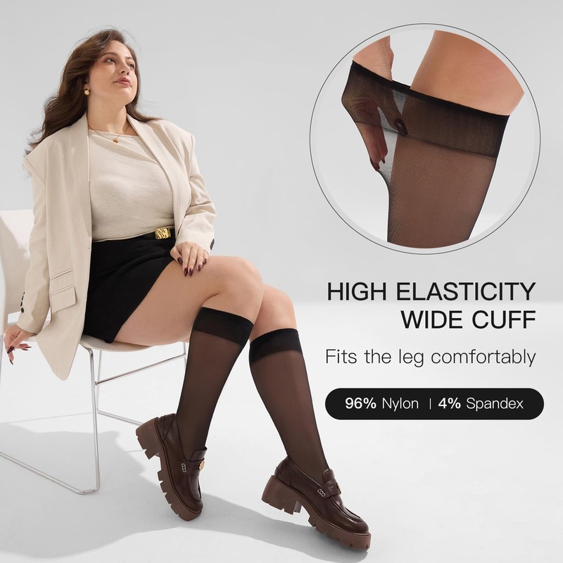 Yilanmy Plus Size Knee High Socks for Women Nylon Sheer