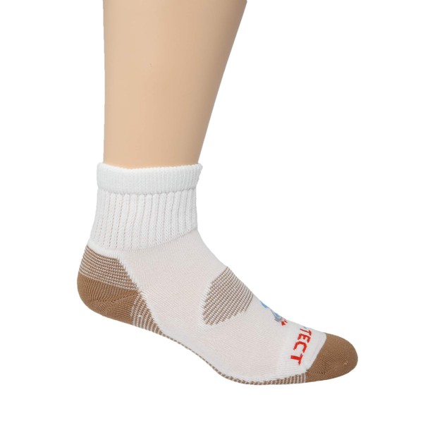 Pro-Tect Diabetic Copper Unisex Socks Made in the USA, 2 Pack (X-Large, White, Quarter)
