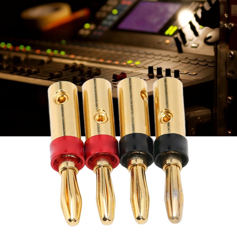 Preffair 4pcs Speaker Banana Plugs 24K Gold Plated Dual Screws
