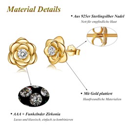 Stud Earrings 925 Silver Small Rose Flowers with Zirconia Silver Gold Rose Gold Earrings for Women Girls 1 Pair Earrings Silver Dainty Cartilage Tragus Helix