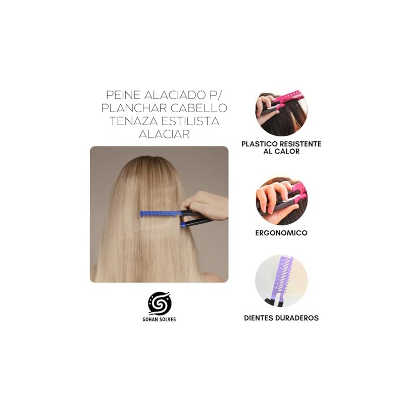 Peine Alaciador Azul para Planchar Cabello Tenaza Estilista Profesional Herramienta