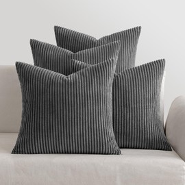 MIULEE Set of 4 Corduroy Cushion Covers Soft Decorative Square Throw Pillow Covers for Cushion Soft Pillowcase Striped Corduroy Cushion Covers Pack of four for Home decor Sofa 18x18inch Dark Grey