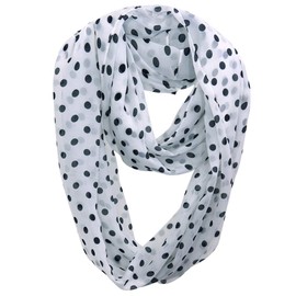Lerben® Womens Retro Soft Chiffon Loop Infinity Scarf Wave Snood Wrap Scarves (Dot-White)