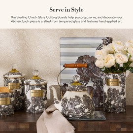 MACKENZIE-CHILDS Set of 2 Tempered Glass Cutting Boards, Countertop Cutting Boards, Sterling English Garden