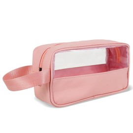 Makeup Bag, PVC Clear Toiletry Wash Bag, Waterproof Transparent Cosmetic Bags, Large Capacity Clear Makeup Organizer, Side Carry Handle, Multifunctional Portable Wash Pouch, for Travel (Pink)