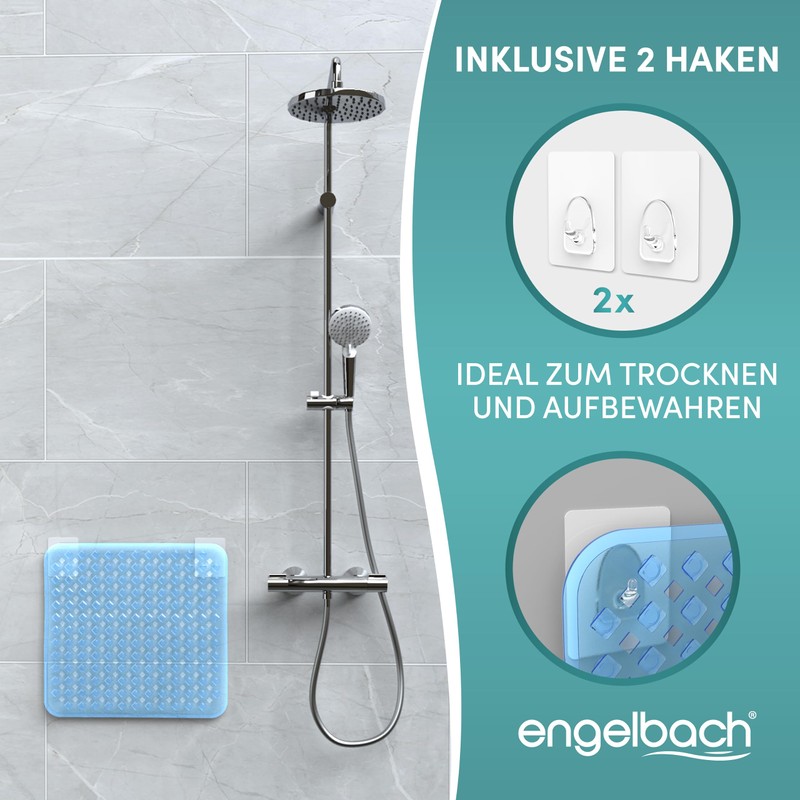 Engelbach® Non-Slip Shower Mat with Hanging Hooks, 53 x 53
