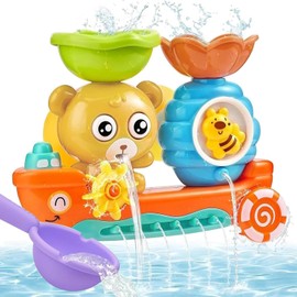 Baby Bath Toy Waterfall Stacking Cup Animal Design Bath Water Feature Set, Multi-Colour