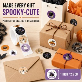 Halloween Stickers Roll 1000pcs, 2.5cm Round, 12 Spooky Patterns