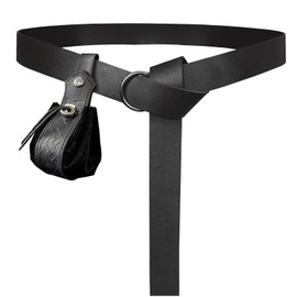 HiiFeuer Medieval O Ring Belt with Retro Nordic Drawstring Pouch, Renaissance Faux leather Belt and Purse Set for Ren Faire (Black C)