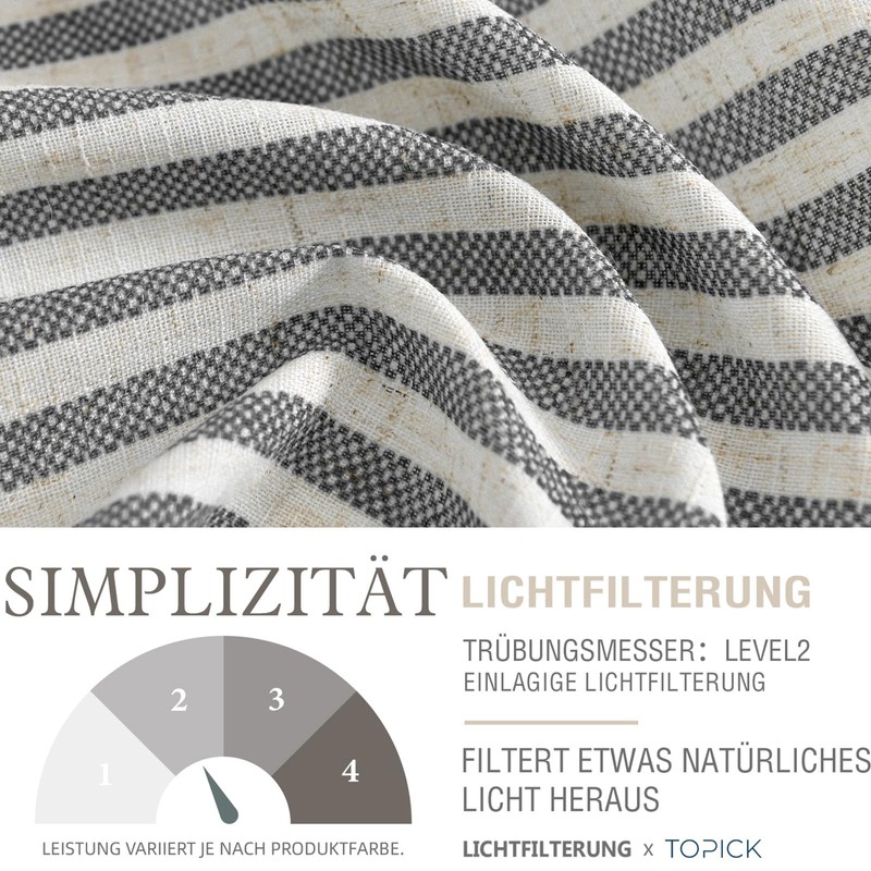 TOPICK Striped Panel Curtains, Linen Curtains with Stripes, Kitchen Curtain,