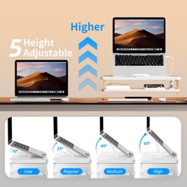 AFOOYO 2-Tier Laptop Stand Adjustable Riser Holder,Ventilated Cooling Ergonomic Computer Desk Organizer for 10-17.3" Notebook,Desktop Storage Compatible with MacBook,Dell,HP,Lenovo