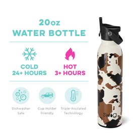 Swig Life 20oz Insulated Water Bottle, Travel Water Bottle with Straw and Lid, Cup Holder Friendly Water Bottles, Stainless Steel Water Bottle, 20 oz Tumbler, Reusable Water Bottle (Hayride)