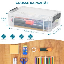 Winter Shore Stackable Plastic Storage Pens (Pack of 4) - Pen Box Storage for School - Case Pens & Markers - Small Pen Storage with Lid - Box for Pens & Office Supplies