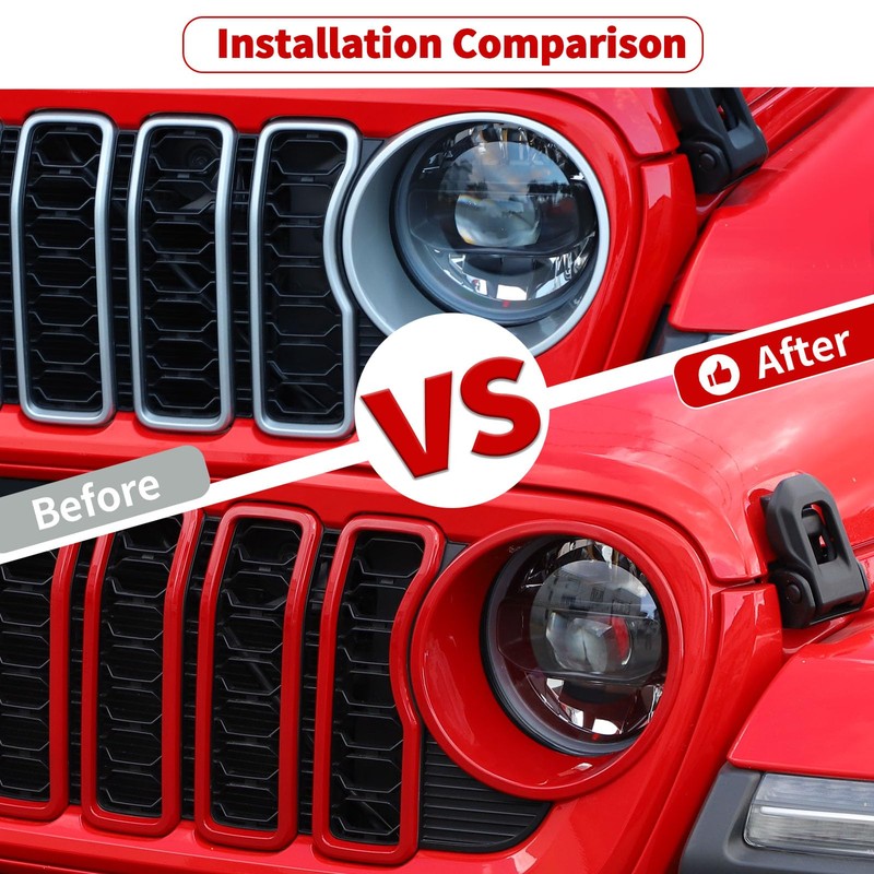 JeCar Front Grille Inserts/Headlight Trim Covers Decoration Kit Compatible with