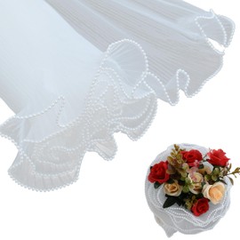 4.37 Yard Flower Wrapping Mesh Yarn,Pearl Edge Bouquet Floral Packaging Paper,DIY White Wrinkled Wavy Net Yarn,Flower Gift Packaging Paper Bouquet Floral Wrapping Mesh for Wedding,Birthday (White)