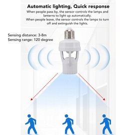 Motion Sensor Light Socket, Adjustable Auto On Off Night Light Control E27 Screw Bulb Adapter PIR Motion Sensor Motion Activated Light Socket for Basement, Garage, Staircase