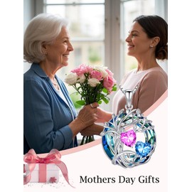 Pink Tourmaline and Blue Topaz Necklace s925 Sterling Silver Tree of Life Ocotber and December Birthstone Pendant Necklace with Austrian Crystal Jewelry Christmas Valentine Mothers Day Birthday Gifts for Women Her Girlfriend Wife Sister Mom