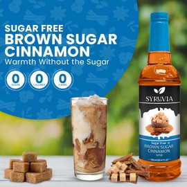 Syruvia Sugar-Free Brown Sugar Cinnamon Syrup for Coffee, Flavored Coffee Syrup Great for Coffee, Shakes, Smoothies and Cocktails - 25.4 fl oz, Kosher, 100% Vegan, Gluten-Free, No-Calorie, With Pump