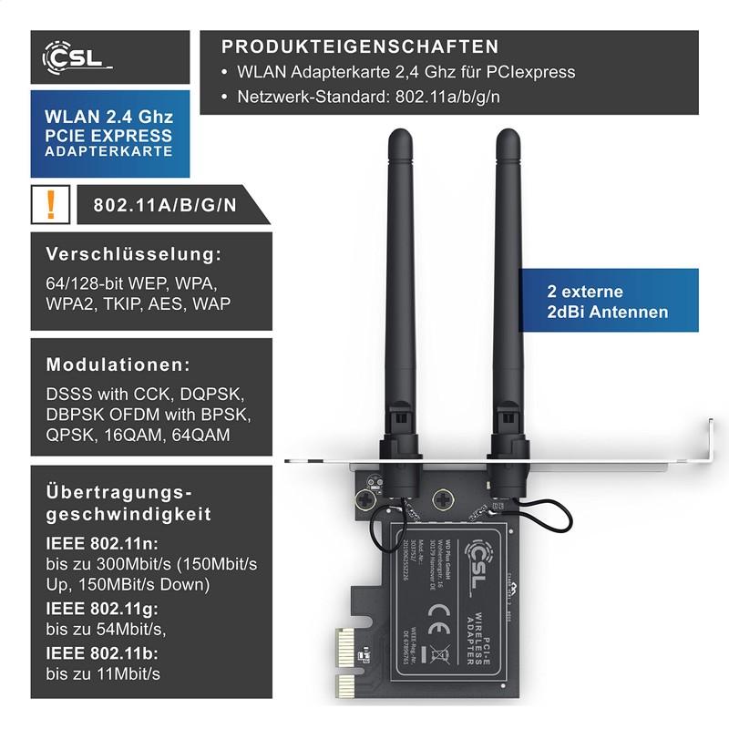 CSL - WLAN Network Card 2.4 GHz PCIe - 300