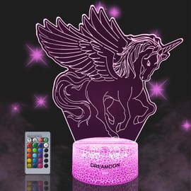 DREAMOON Unicorn Gift for Girls, Unicorn Night Light for Girls, 3D Illusion Lamp with 16 Colors Change Remote Control, Creative Birthday Unicorn Fans Toy