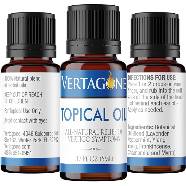 Vertagone Topical Oil 5ml (4 Bottle) Instant Relief of Vertigo Symptoms Including Dizziness, Nausea, Motion Sickness, Spinning