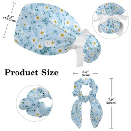 Working Cap Scrub Caps, Daisies Scrub Hats with Sweatband Buttons Adjustable Nurse Hat Ponytail