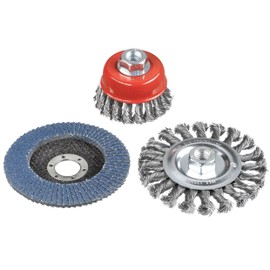 kwb 3 Piece Wire Brush Set for Angle Grinder - Cleaning and Grinding - Includes 115mm Grinding Wheel K-80 - M14 Attachment