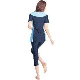 Ababalaya Burkini - Traje de baño de 2 piezas con bloque de color para mujer, Azul marino, 3X-Large