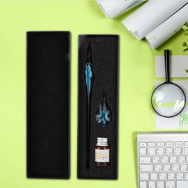 Retro Glass Dip Pen Kit Crystal Elegant Flower Glass Dip Pen Signature Ink Pen Fountain Pen with Ink Pen Holder for Art Writing Signatures Decoration Gift