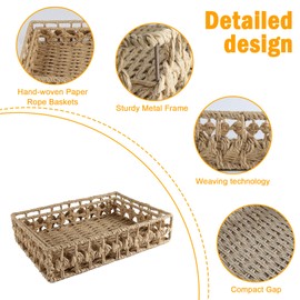 Yomjarl 2 Pack File Folders Organizer,Woven Storage Basket for Folders,Mail,Letter,Office Supplies Desk Accessories for Women,Paper Letter Tray Desk Organizer,Stackable File Storage Desktop Organizer