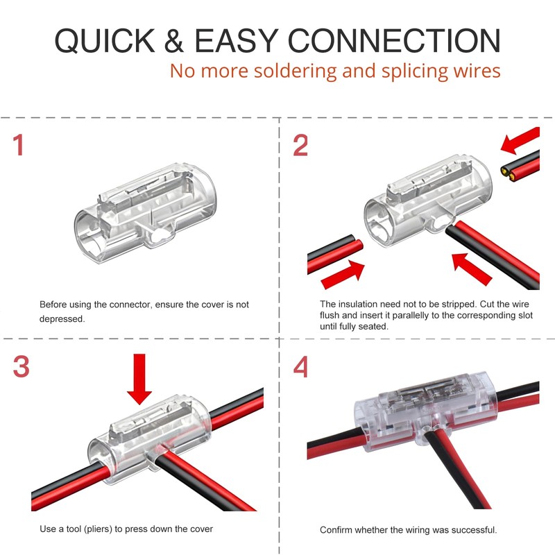 Brightfour T Tap Wire Connectors 3 Wires 12 Pack, Transparent
