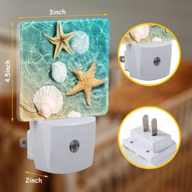 Neidius Starfish and Shell in Beach Sea Water Night Light Plug Wall,LED Night Lights with Dusk to Dawn Light Sensor for Women Girls Boys Room Decor,Hallway,Kitchen,Bathroom,Nursery,Stairs