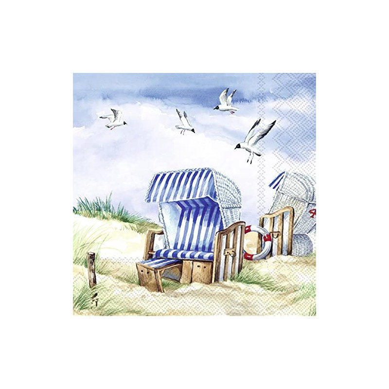 20 Small Cocktail Napkins Beach Chair Under Seagulls Table Decoration