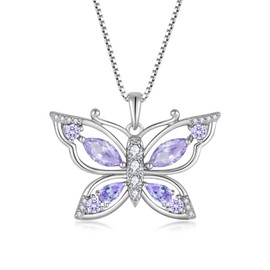 Oskani Women's Butterfly Birthstone Pendant Necklace 925 Sterling Silver 5A Cubic Zirconia June Birthstone Alexandrite Color Jewelry for Mother's Day Valentine Birthday for Her