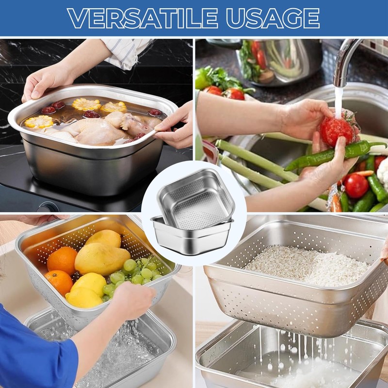 2 in 1 Large Stainless Steel Sink Basin with Colander,
