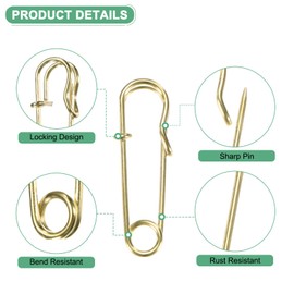 M METERXITY 30-Pack Large Safety Pins, 1.1" Spring Lock Pins Blanket Bulk Pins for Fashion/Clothes/Sewing/Quilting/Upholstery/Laundry/DIY Craft/Decorative, Big Safety Pins [Gold]
