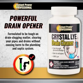 Instant Power Professional Crystal Lye Drain Cleaner, Drain Clog Remover Made of Pure Lye Crystals (12 Pack)