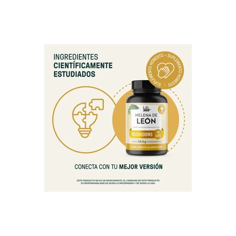 Hongo Melena de León 90 Cápsulas Sin Sabor Suplemento Alimenticio